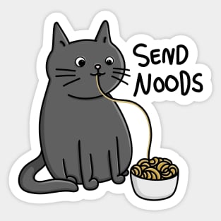 Cute funny cat eating noodles with Send Noods quote modern minimal cartoon Digital Illustration Sticker